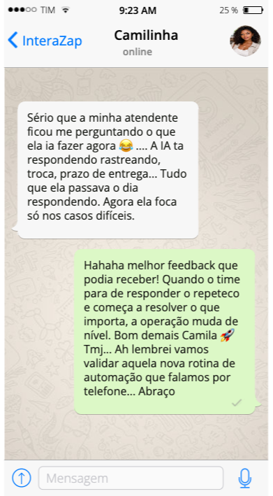 Depoimento Camila Rocha no WhatsApp