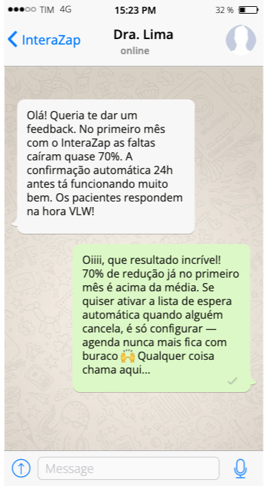 Depoimento Dra. Patrícia Lima no WhatsApp